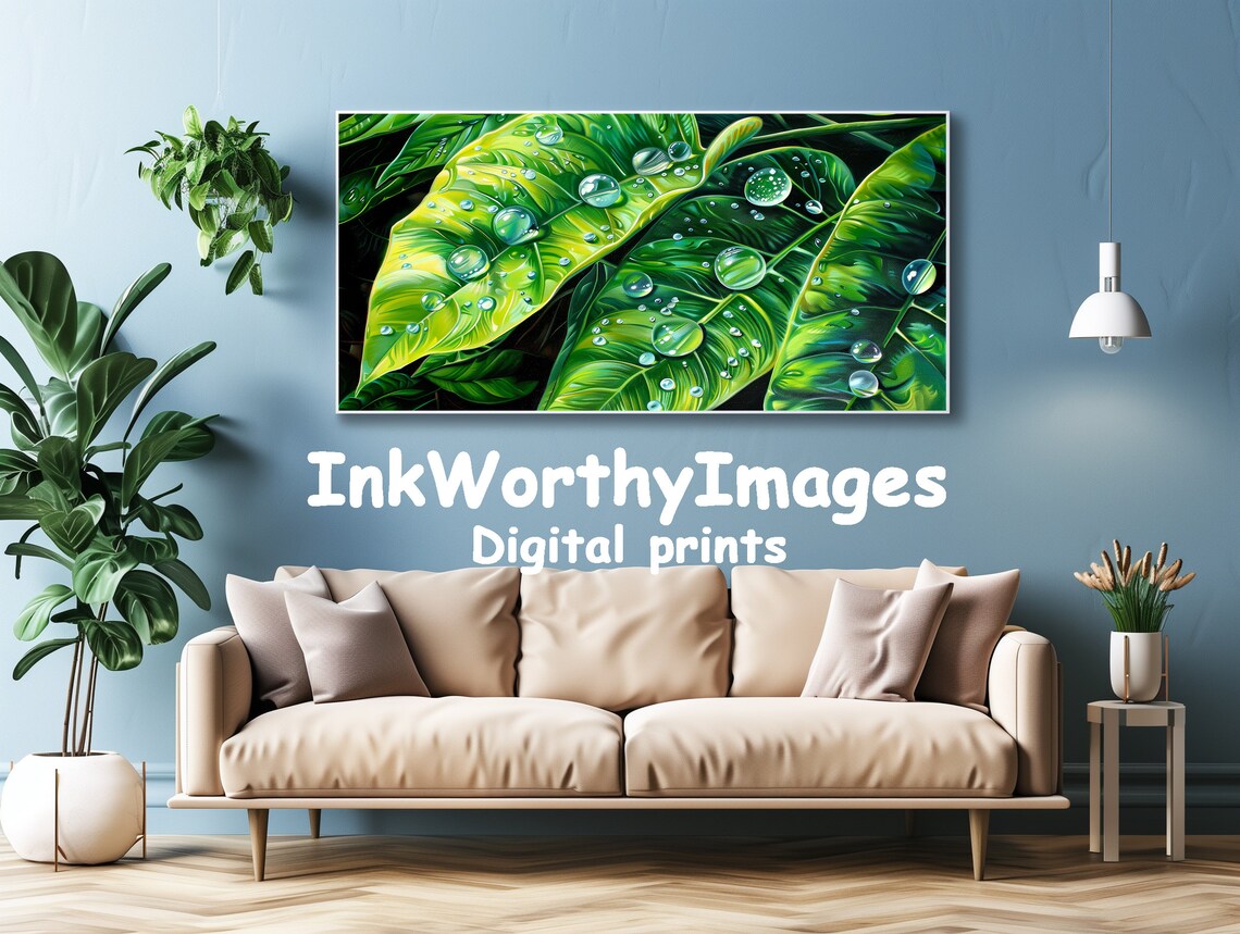Dewy Leaves in Tropical Jungle, Impressionist Art Print - Image 4