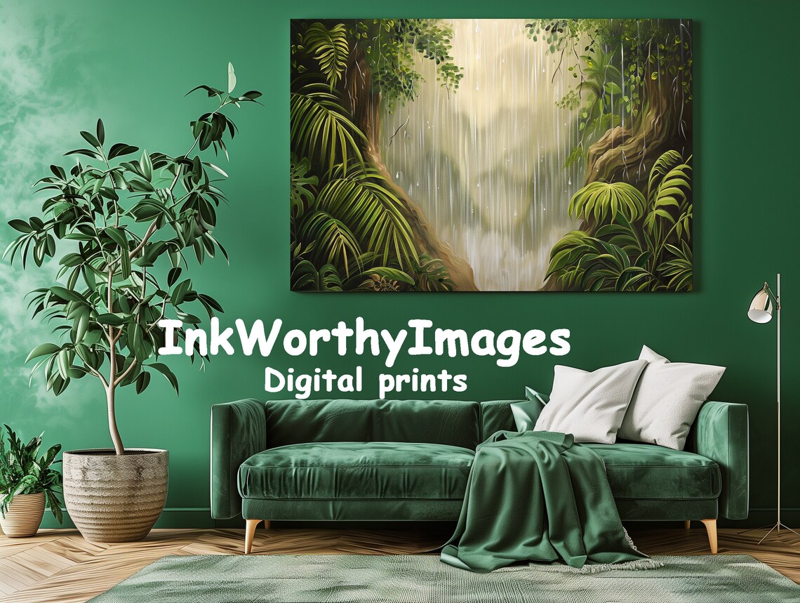 Tropical Rainforest Waterfall, Impressionist Art Print - Image 2