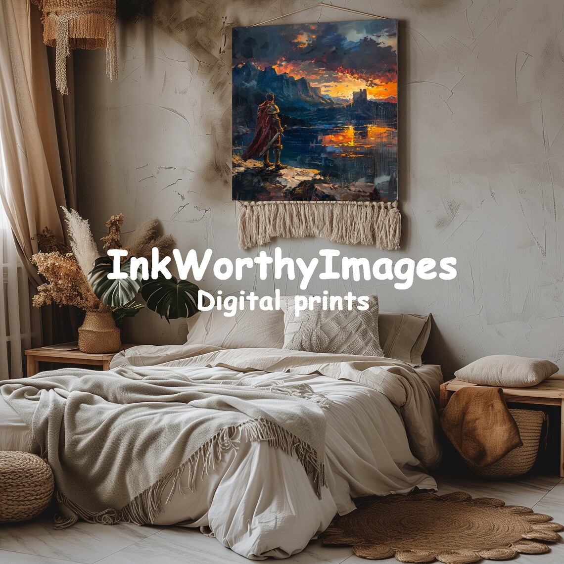 Epic Warrior Sunset Painting, Fantasy Landscape - Image 5