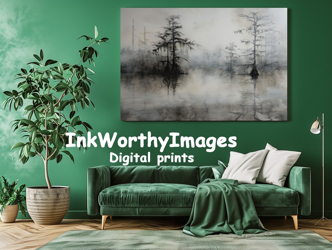 Mystical Foggy Swamp, Enchanted Wetlands Art Print - Image 2