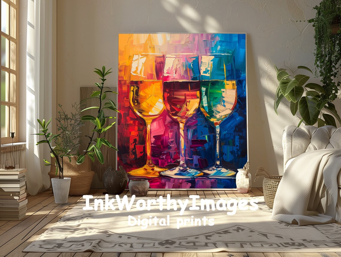Colorful Wine Glasses, Vibrant Abstract Art Print - Image 5