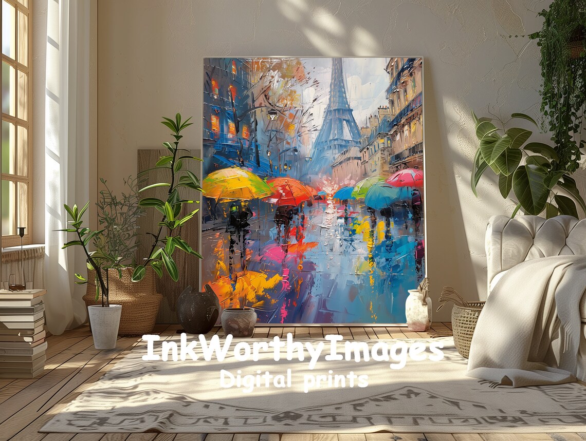 Paris Rainy Day Umbrella Painting, Cityscape - Image 3
