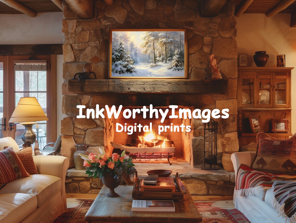Winter Forest Glow, Serene Snowy Landscape Art Print - Image 2