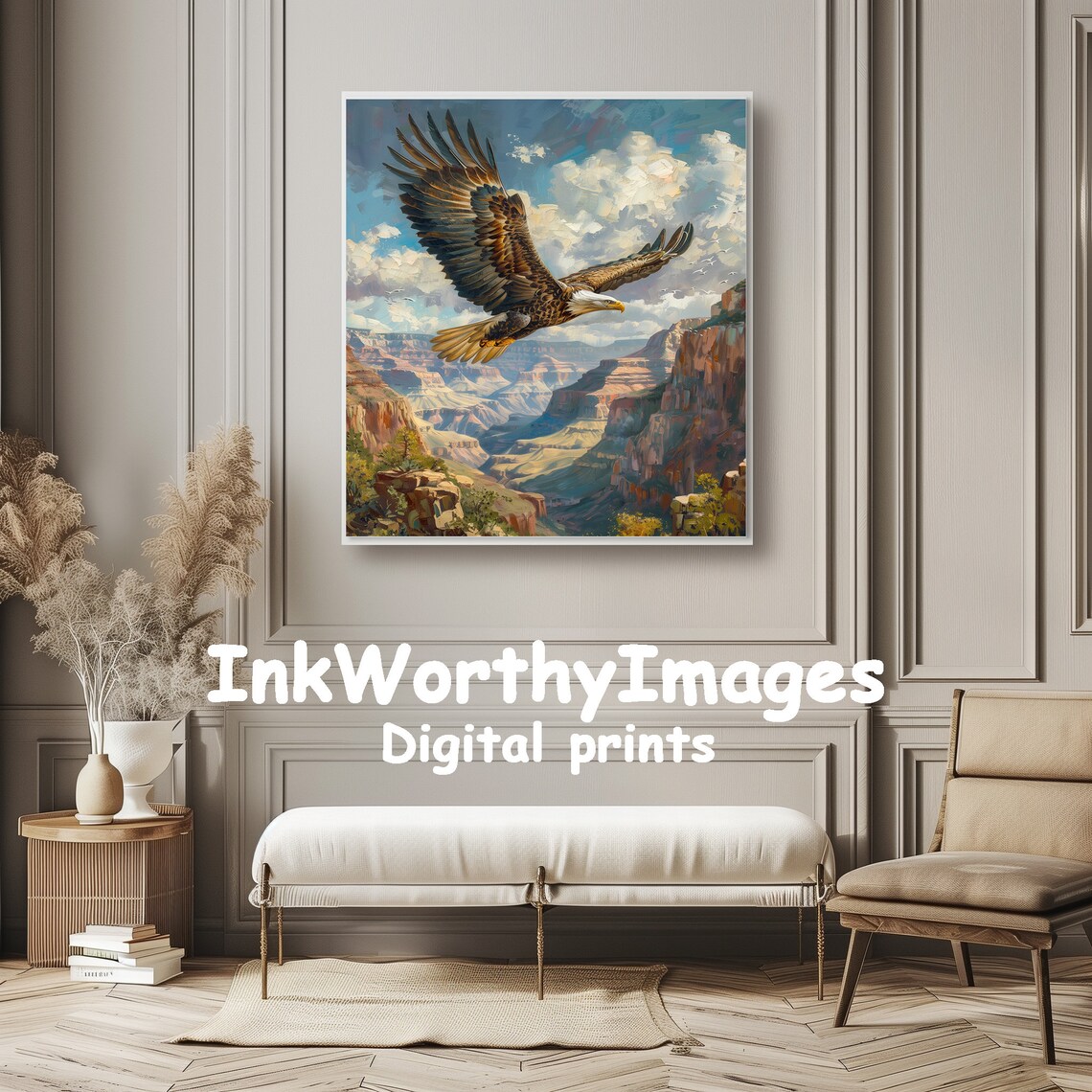 Majestic Eagle Over Canyon Painting, Wildlife Landscape - Image 6