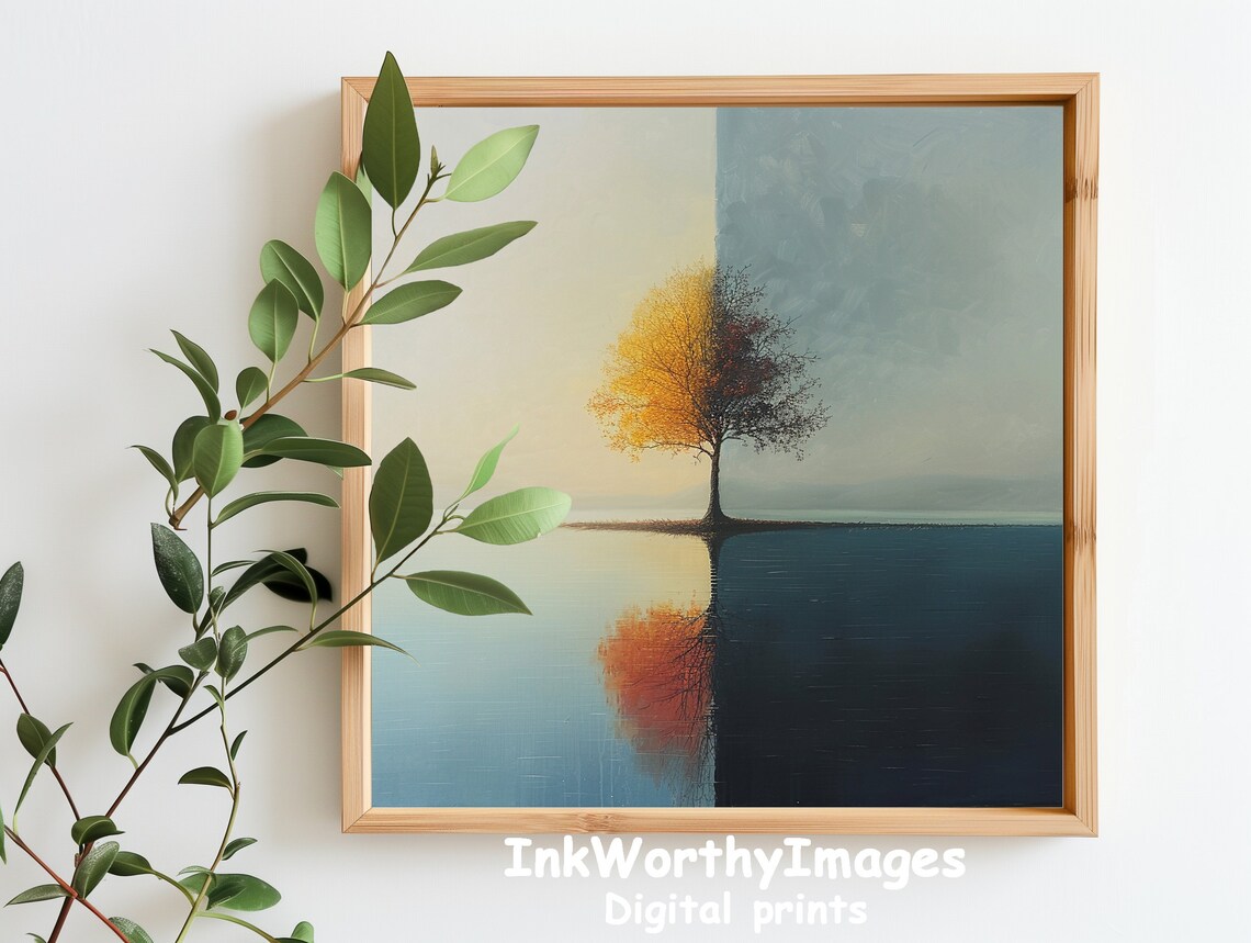 Solitary Tree Reflection, Serene Lake Landscape - Image 6