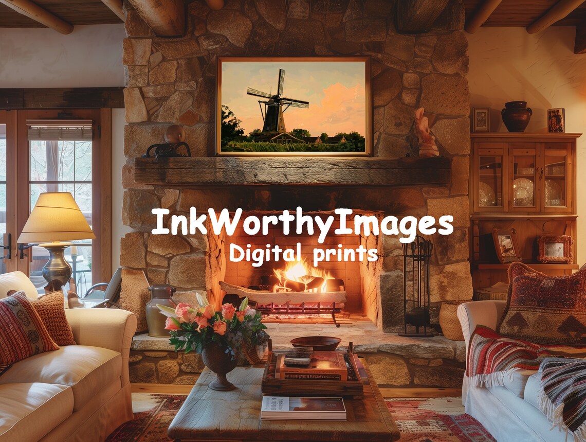 Dutch Windmill At Sunset, Serene Landscape Art Print - Image 3