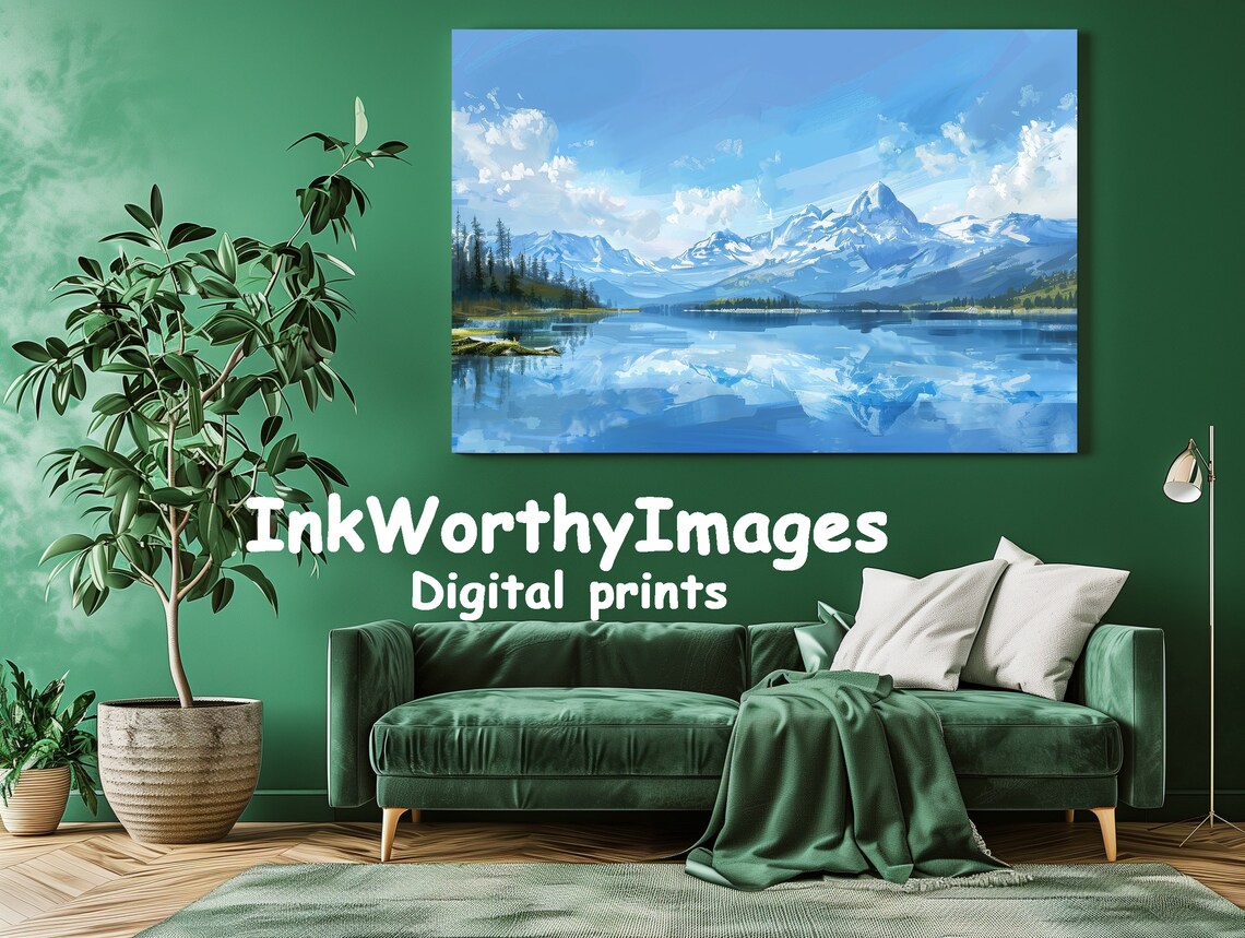 Majestic Mountain Lake, Impressionist Nature Landscape - Image 3