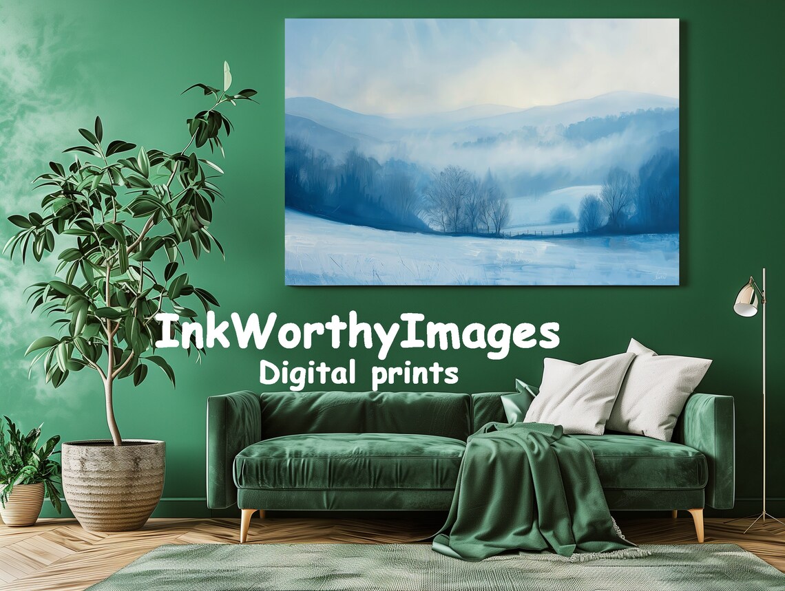 Winter Morning Landscape Painting, Serene Snowy Valley - Image 3