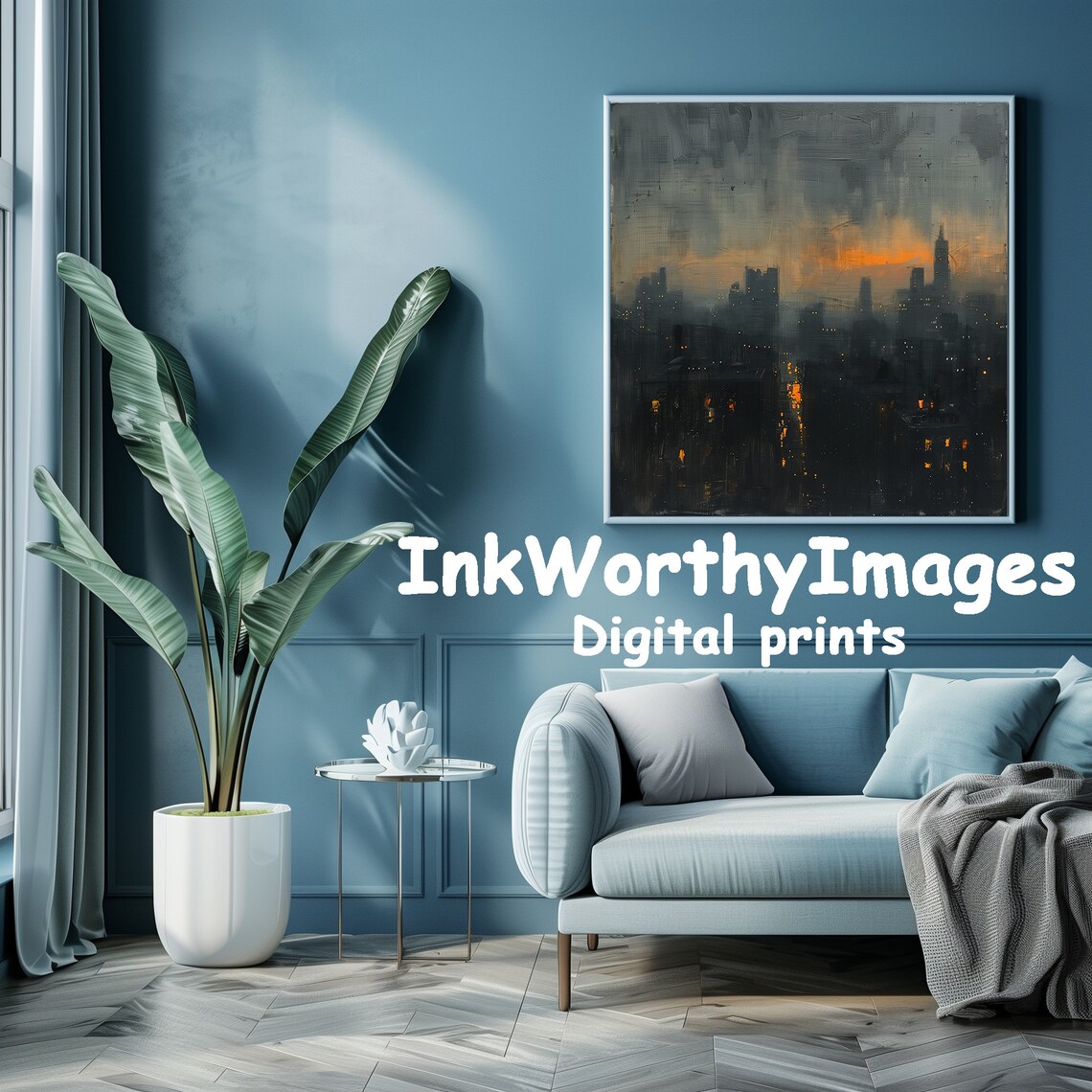 Moody Cityscape Painting, Modern Urban Art - Image 5