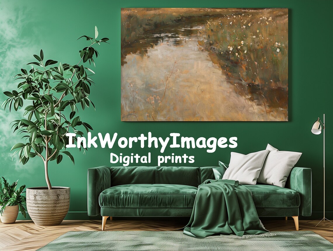 Rustic Meadow Stream Impressionist Landscape - Image 3