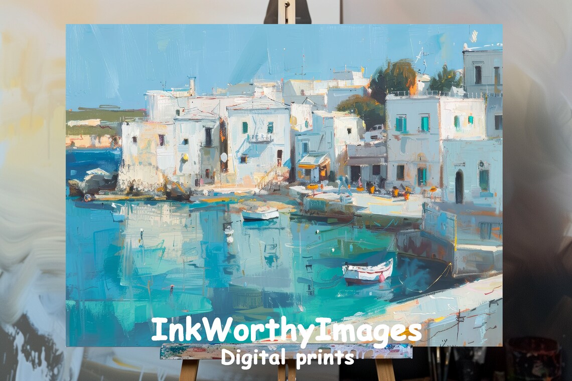 Mediterranean Coastal Harbor Seaside Charm, Travel Poster