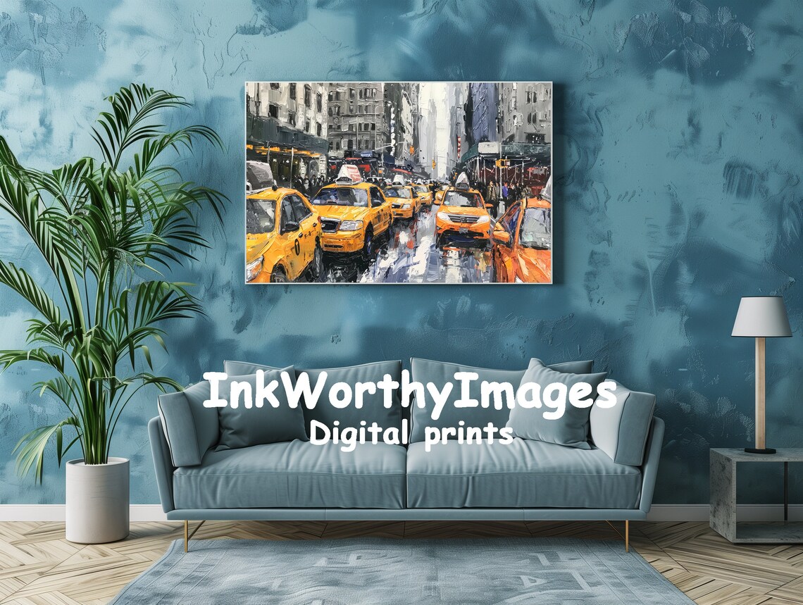New York City Streets Yellow Taxi Scene, Urban Cityscape - Image 2