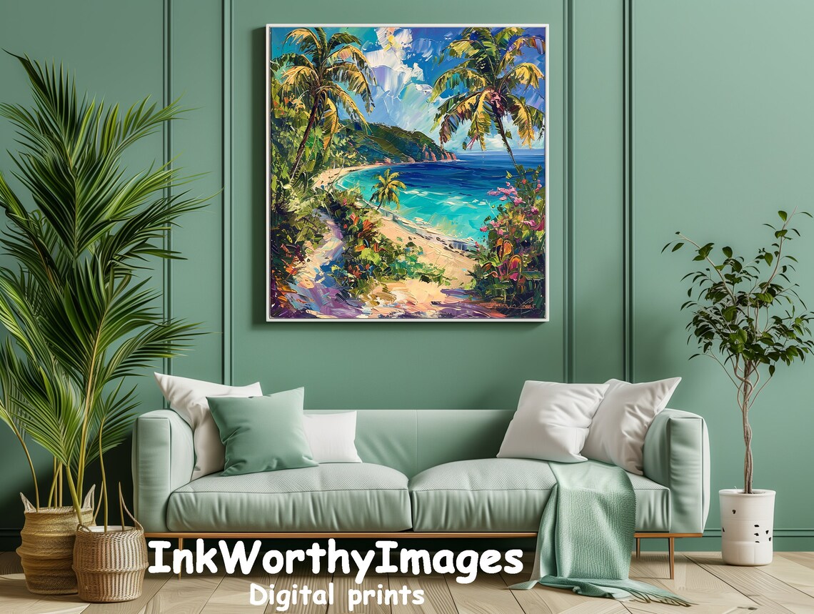 Tropical Beach Paradise Art Print, Coastal Landscape - Image 3