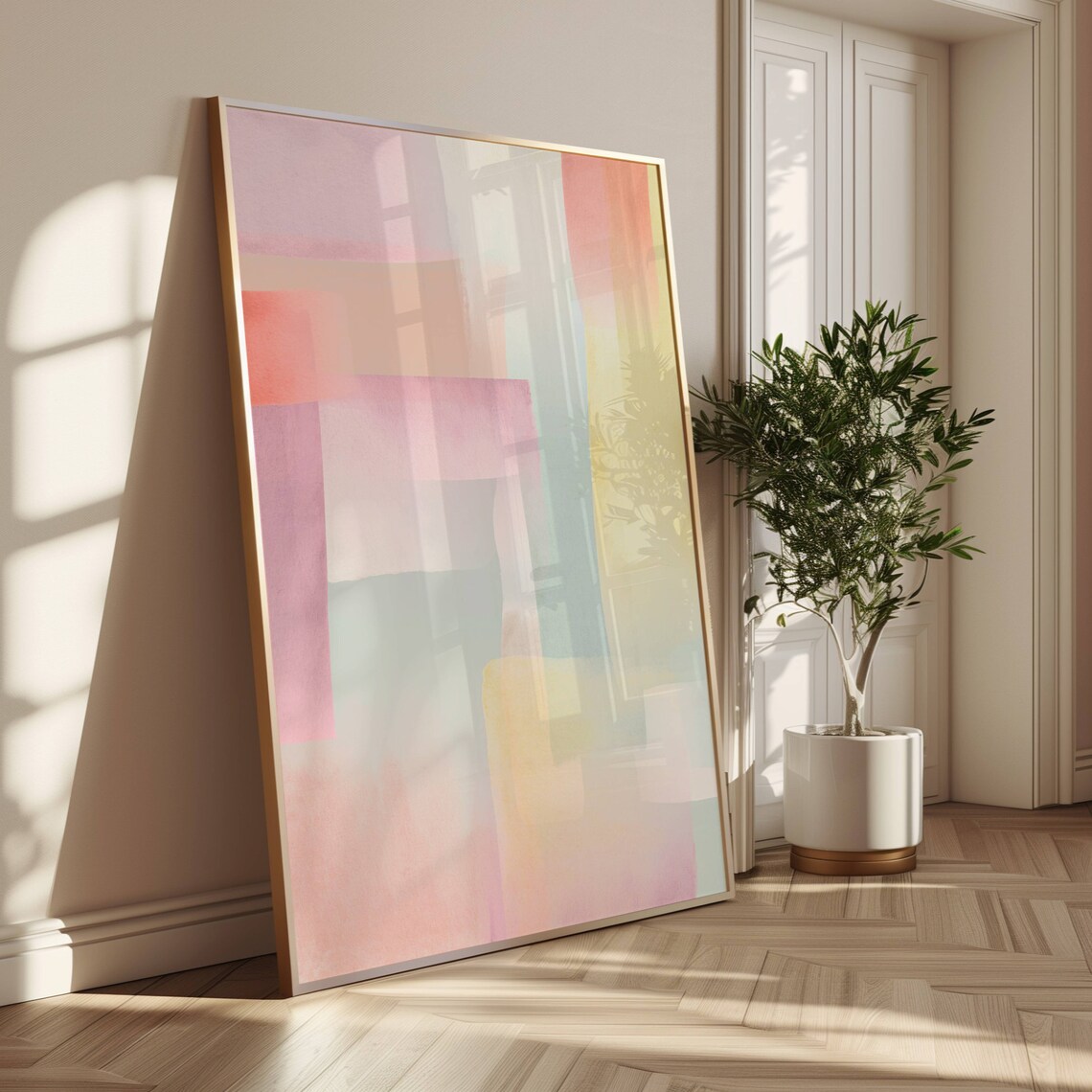 Pastel Abstract Color Block Pink Peach Sage Modern Art Poster - Image 5