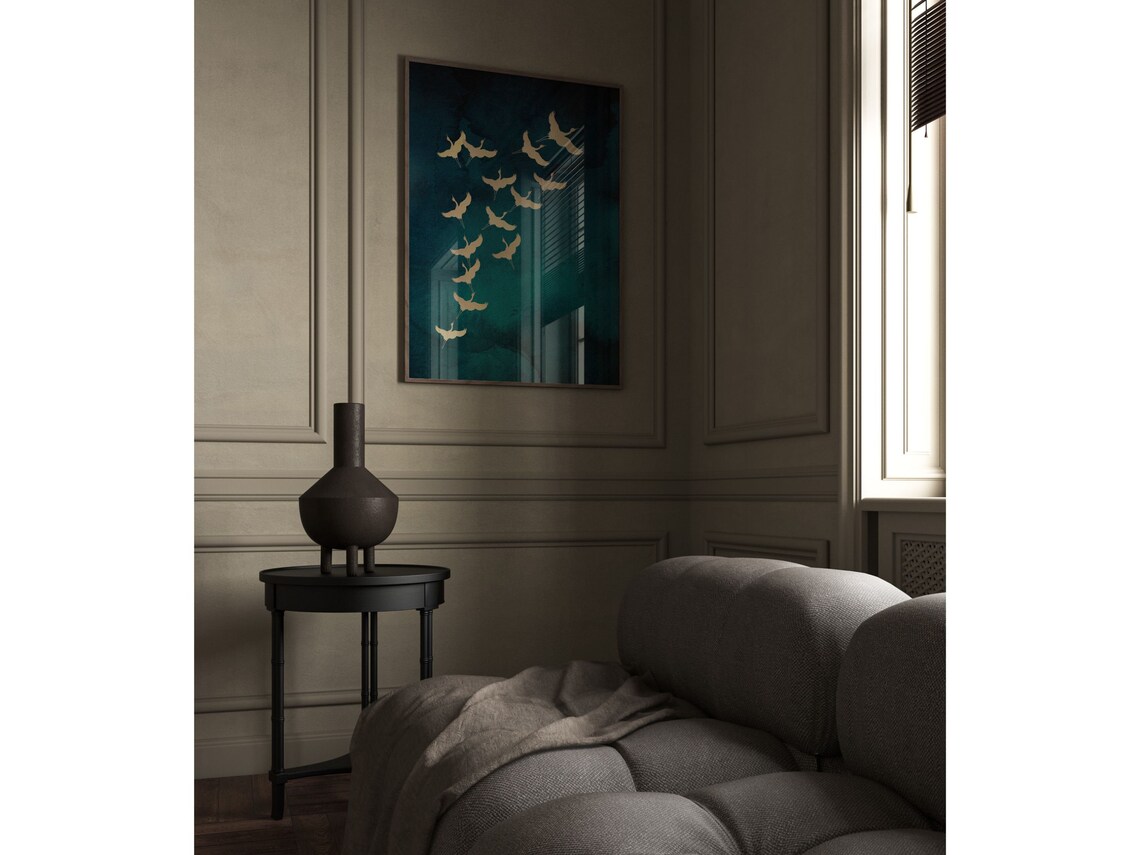 Japanese Flying Cranes Art Print, Maximalist Decor - Image 4
