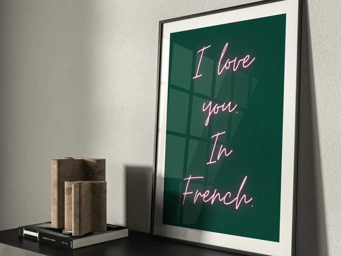 I Love You In French Pop Art Poster, Green Pink - Image 2