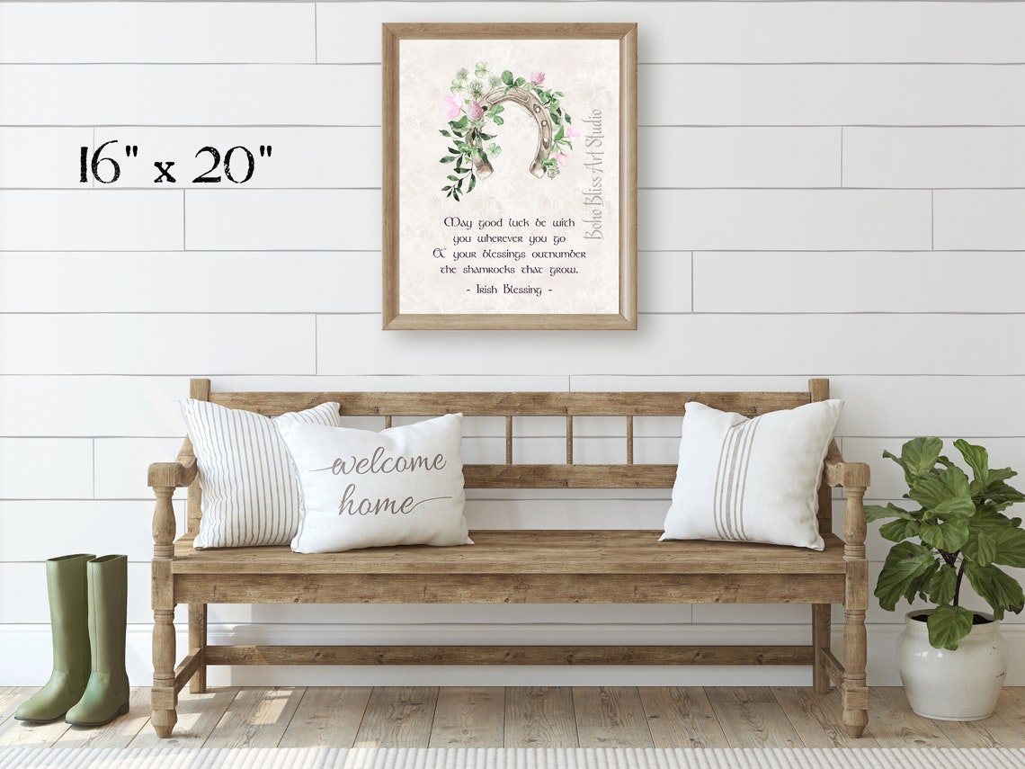 May Good Luck Be With You Irish Blessing Horseshoe Shamrock Print - Image 2