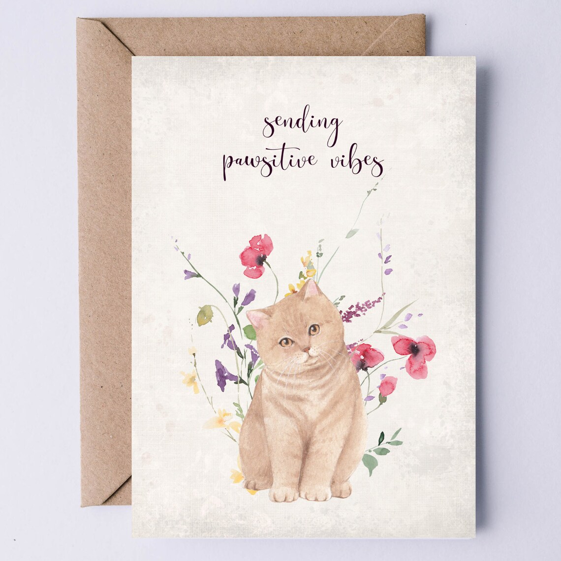 Sending Pawsitive Vibes Ginger Cat Watercolor Floral Get Well Art Print
