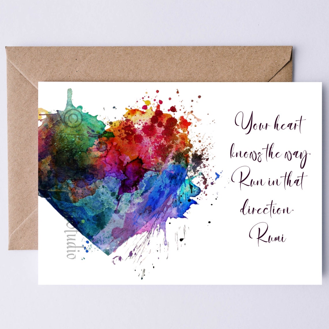 Rumi Your Heart Knows the Way Quote Heart Watercolor Card Print