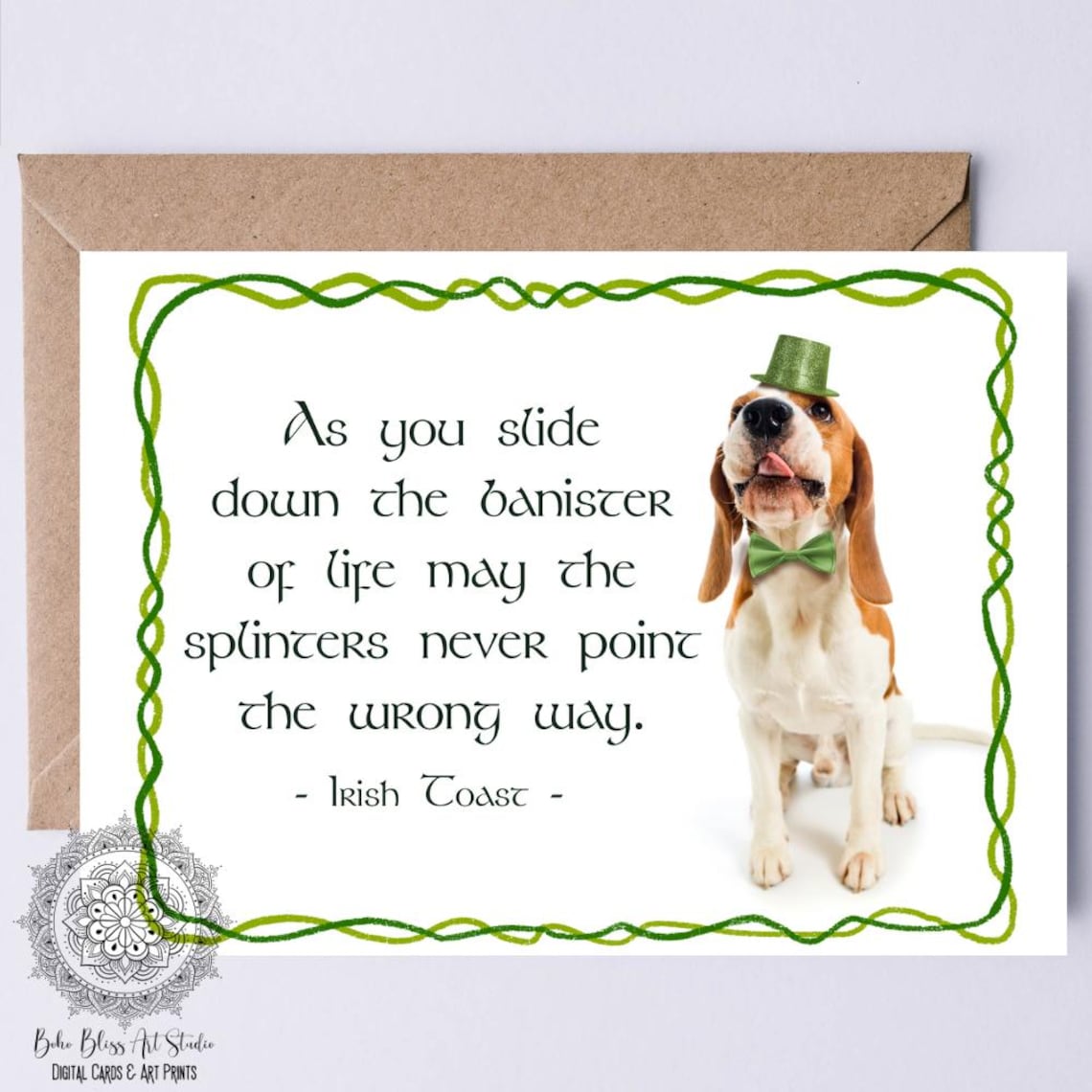 Irish Toast Beagle Leprechaun Hat St Patricks Day Funny Dog Card Print