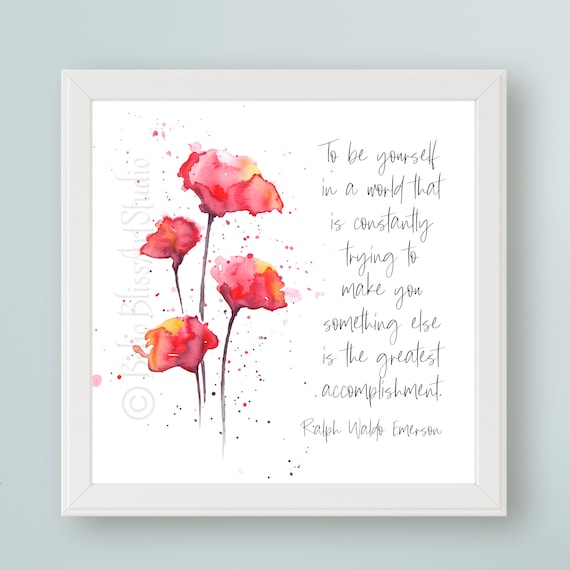 Ralph Waldo Emerson To Be Yourself Quote Print Red Poppy Watercolor Art