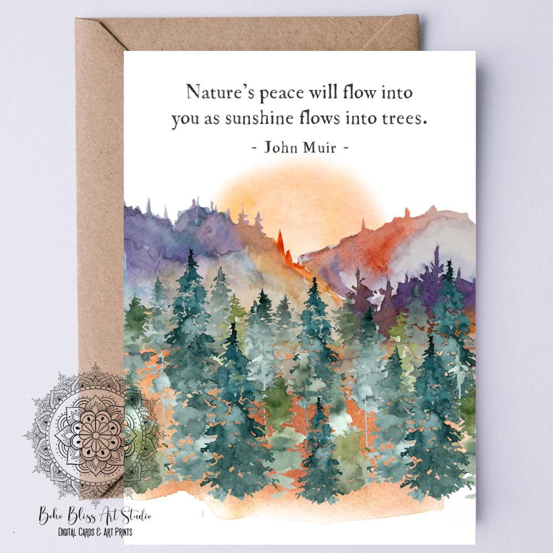 John Muir Quote Card Natures Peace Will Flow Into You As Sunshine Flows Into Trees Environmental Retirement Card