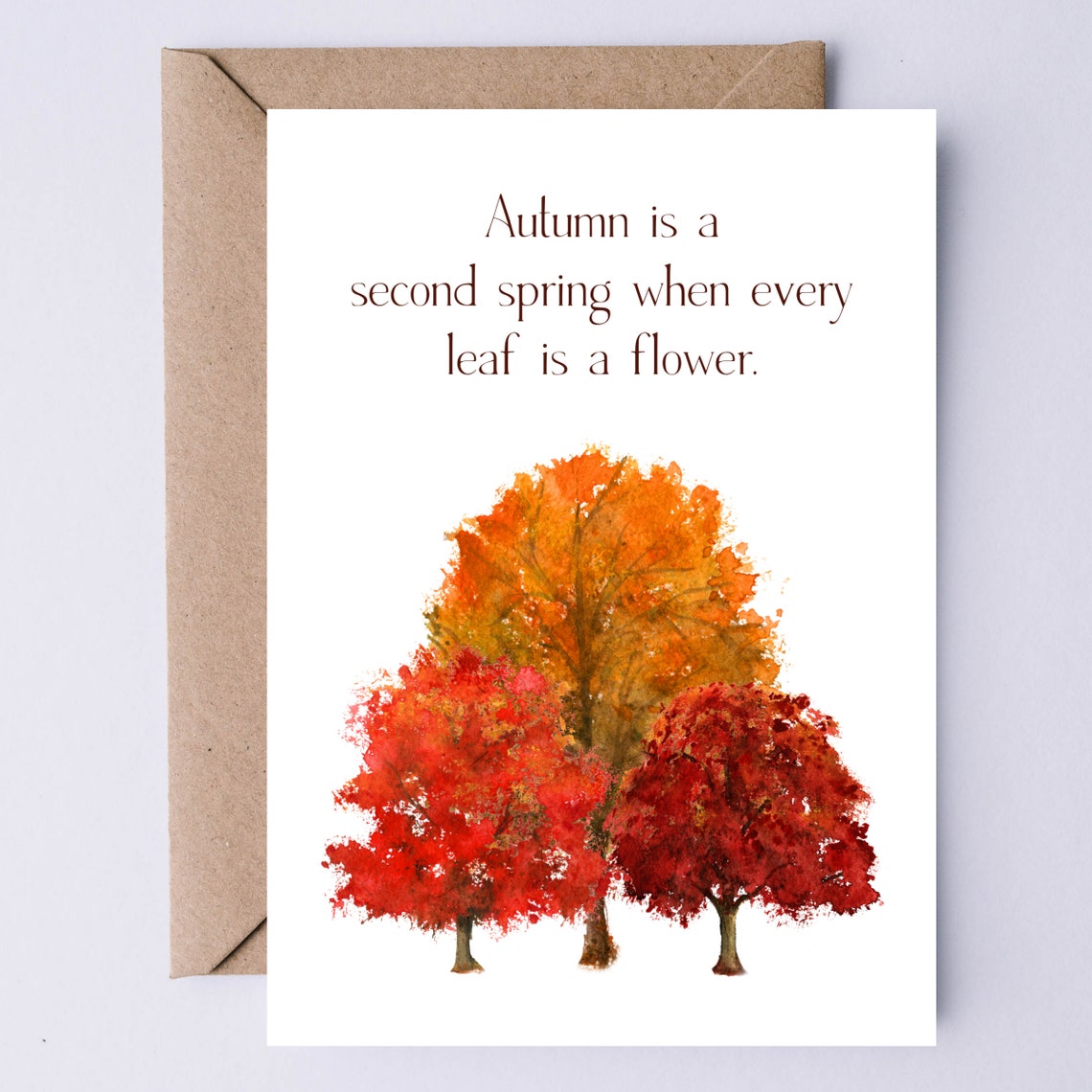 Camus Autumn Second Spring Watercolor Red Fall Trees Quote Card