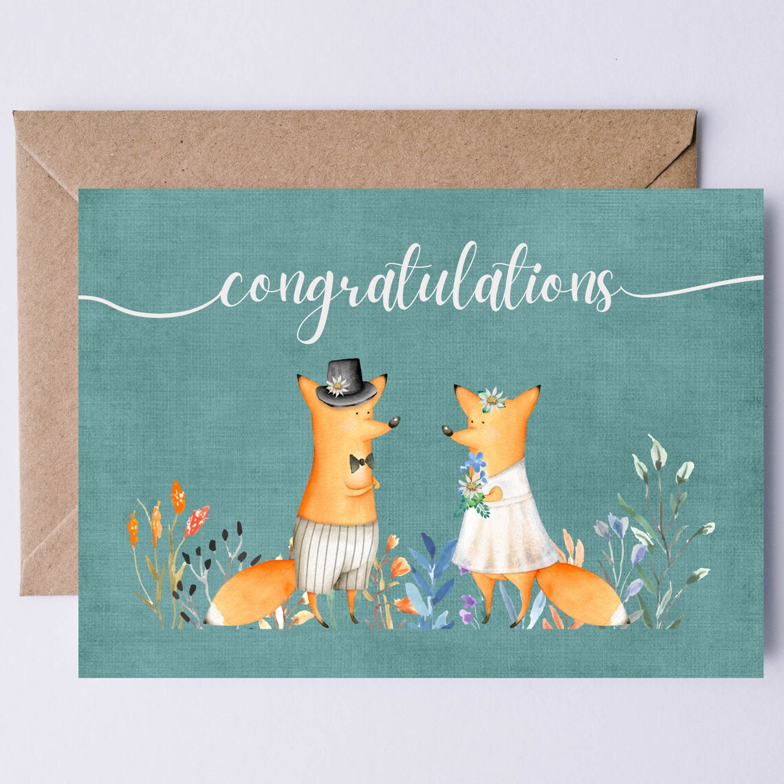 Fox Wedding Nature Art Print, Wildflowers for Engagement