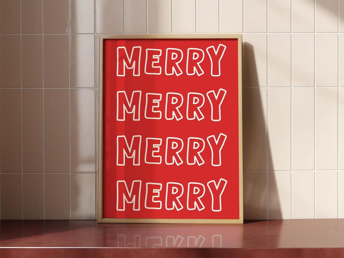 Merry Merry Merry Merry Bold Christmas Typography Holiday Poster - Image 3