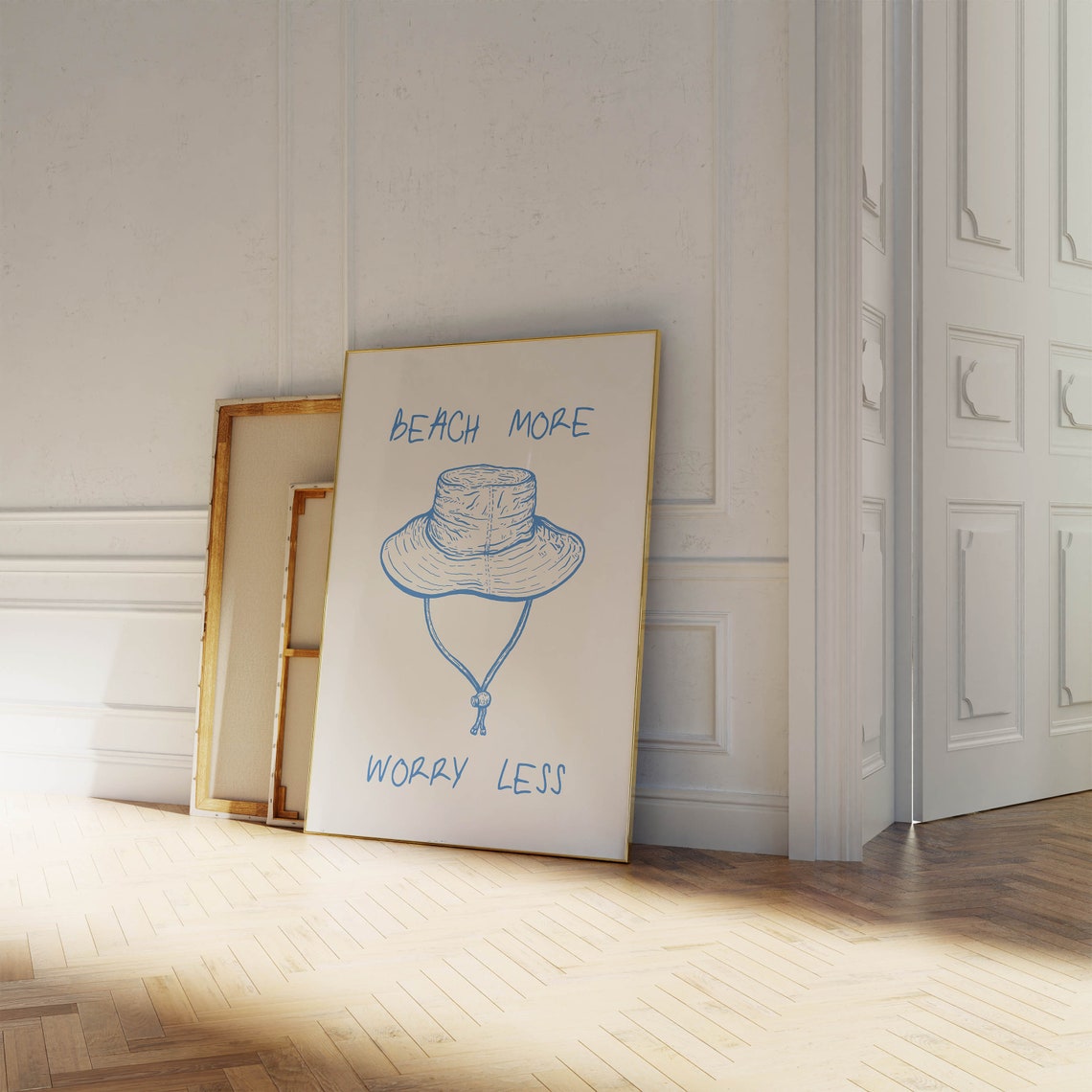 Beach More Worry Less Blue Bucket Hat Summer Home Decor Poster - Image 5