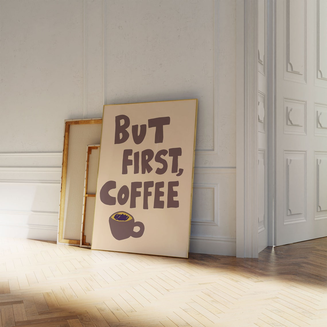 But First Coffee Dark Brown Lettering Beige Kitchen Quote Poster - Image 5