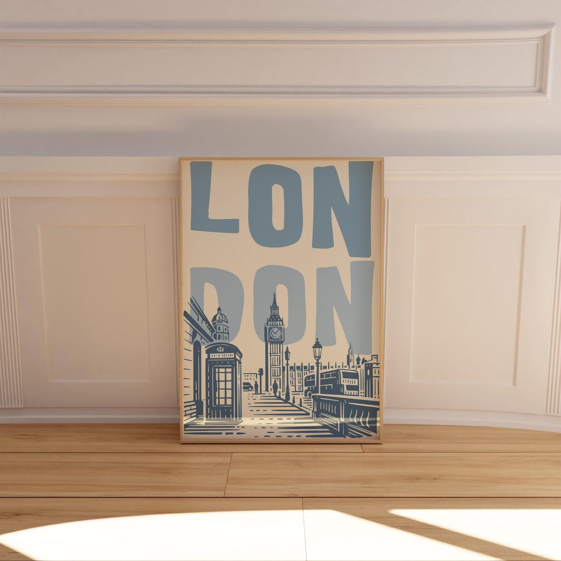London Bold Blue Big Ben Phone Booth Typography Travel Poster - Image 3