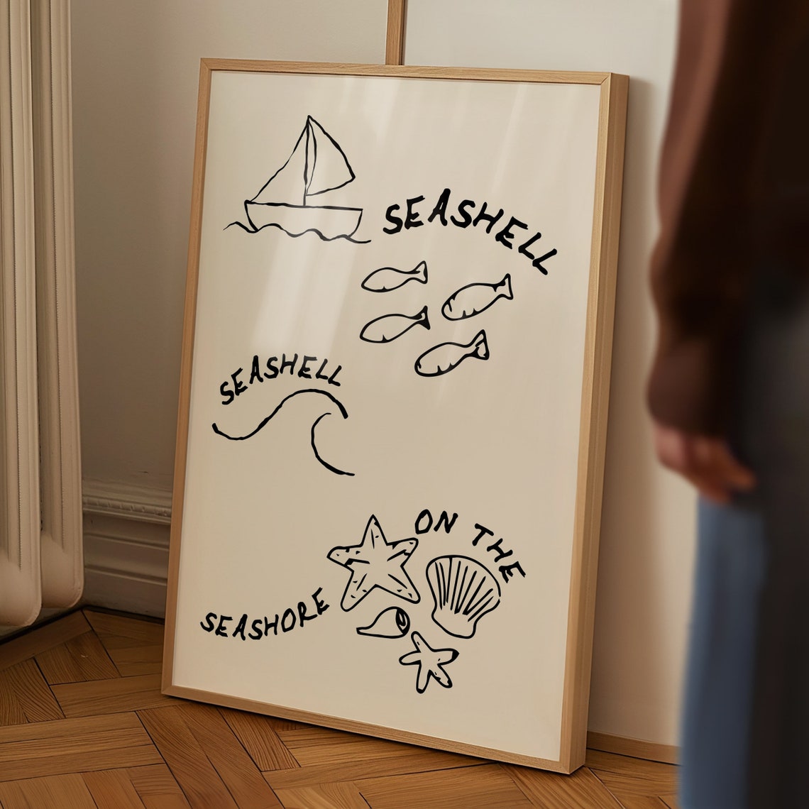 Seashell On The Seashore Black Coastal Line Art Minimalist Poster - Image 5