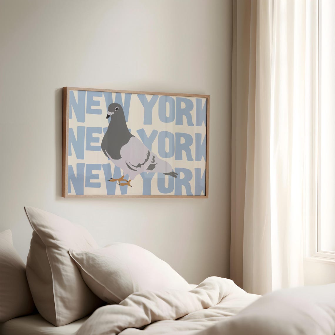 New York Pigeon Funny Urban City Bird Retro Blue Art Decor Poster - Image 3