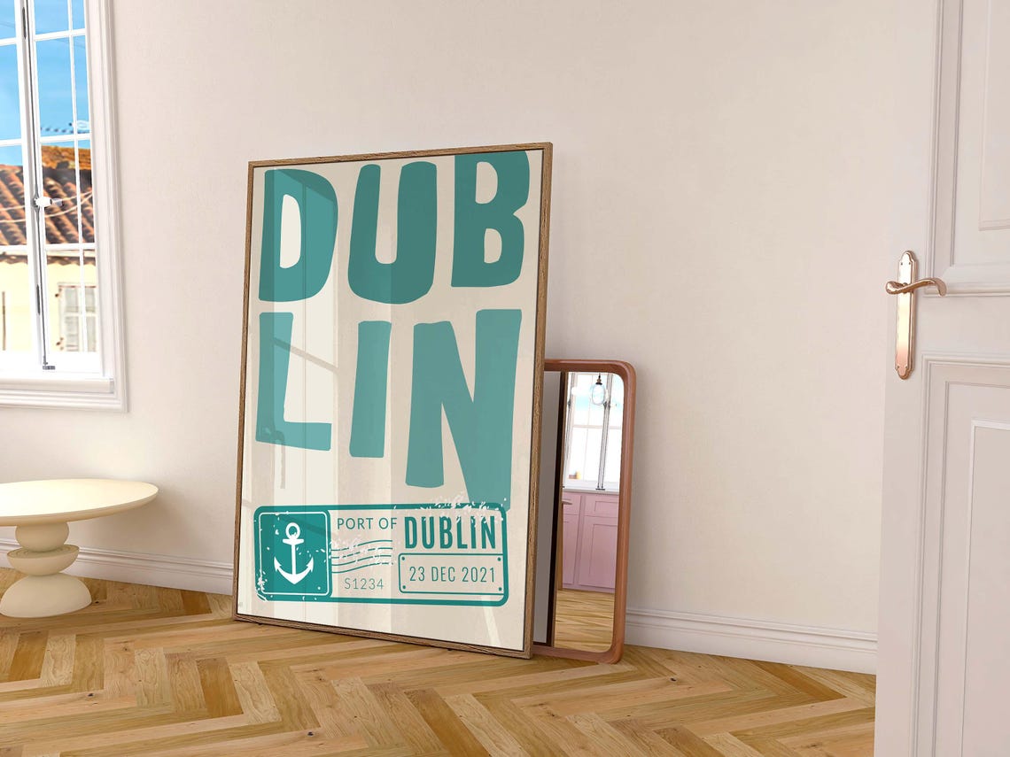 Dublin Bold Green Anchor Irish Port Nautical Stamp Travel Poster - Image 3