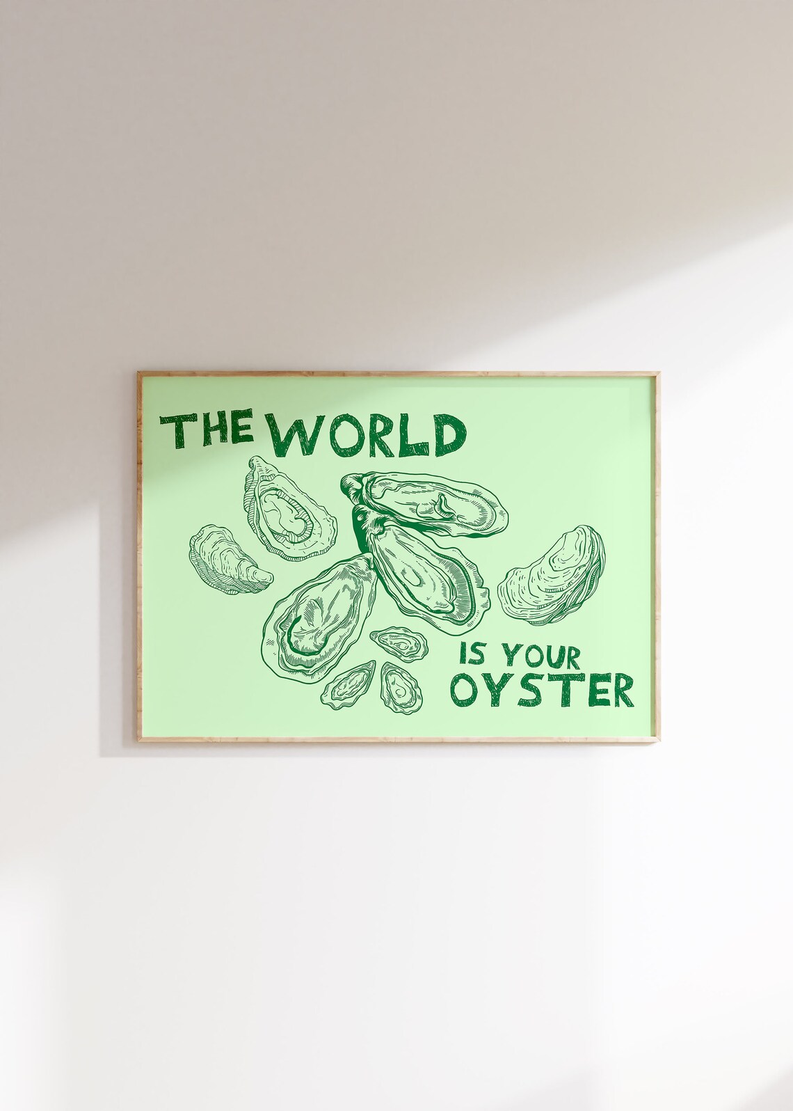 The World Is Your Oyster Green Shells Coastal Quote Poster Art - Image 2