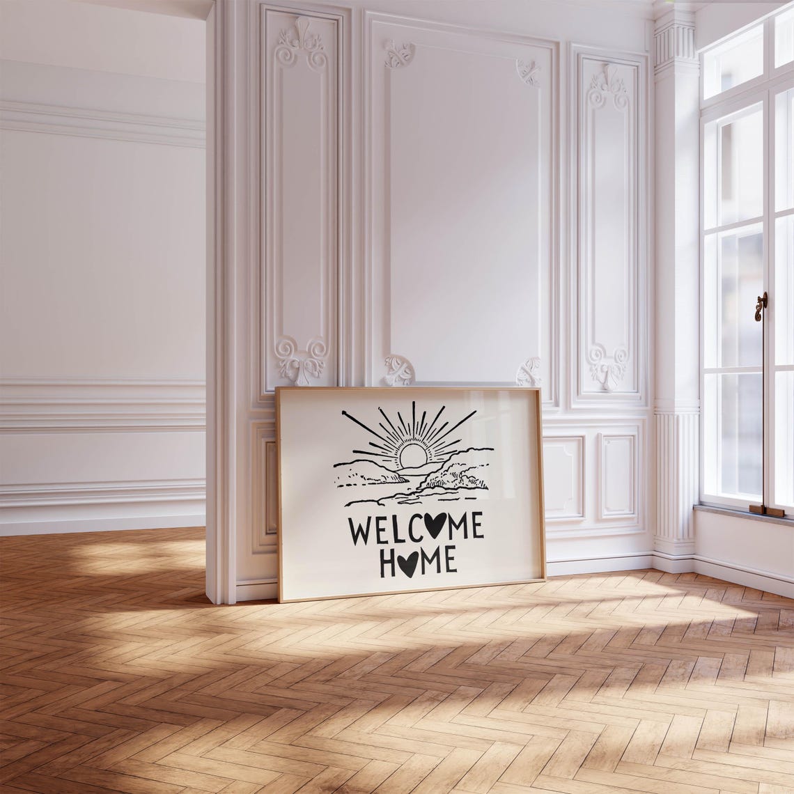 Welcome Home Sunrise Over Water Black Minimalist Wall Poster - Image 3