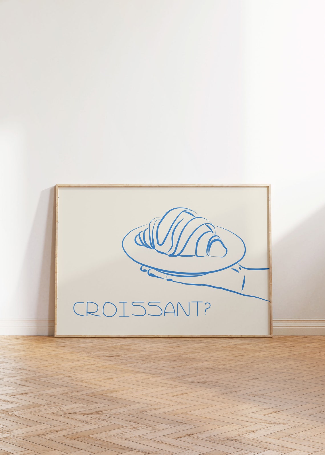 Croissant Blue Line Art French Bakery Breakfast Hand Kitchen Poster - Image 4