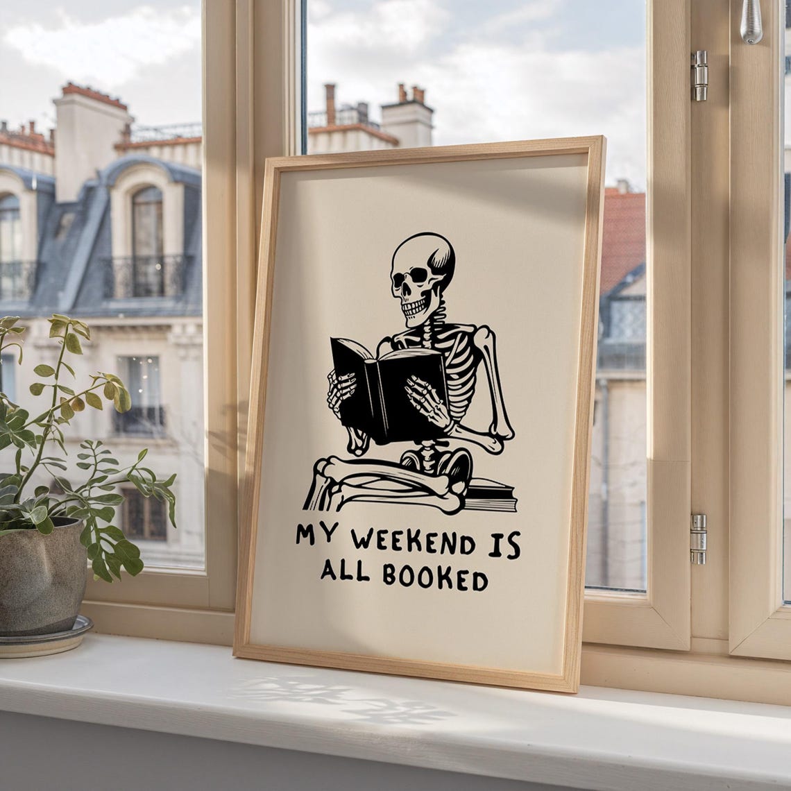 My Weekend Is All Booked Black Skeleton Reader Book Lover Poster - Image 2