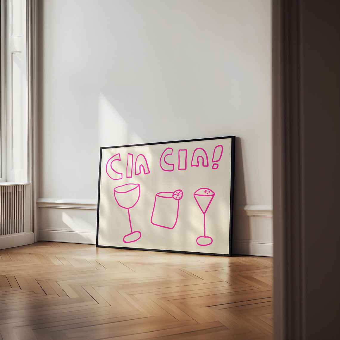 Cin Cin Pink Cocktail Glasses Horizontal Cheer Bar Decor Poster - Image 2