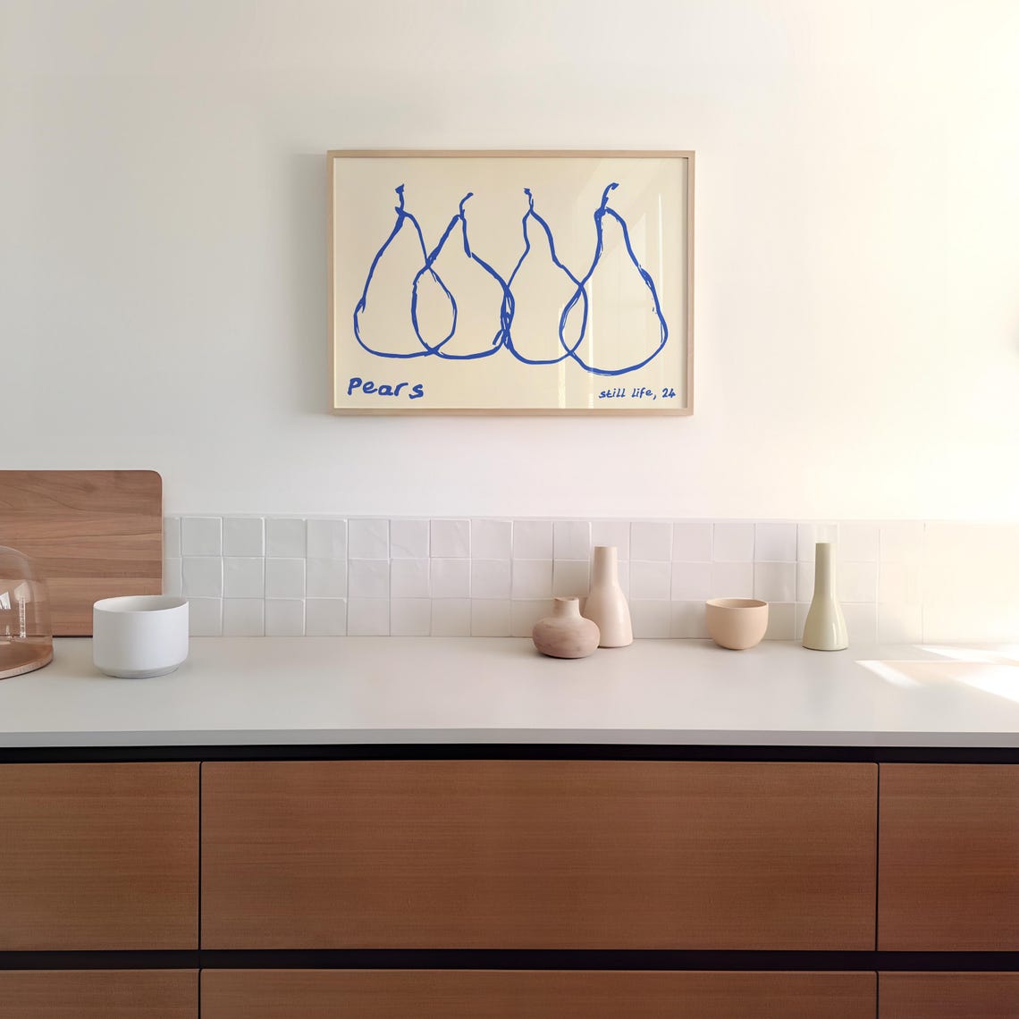Trendy Pears Still Life Blue Line Drawing Kitchen Fruit Art Print - Image 3