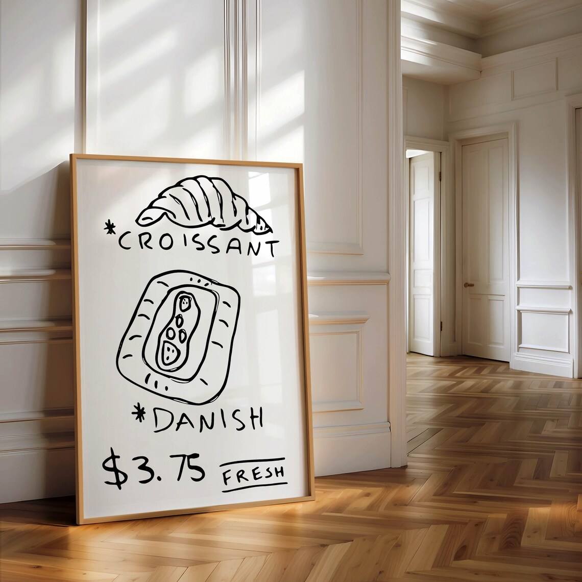 Croissant Art Print Trendy Kitchen Wall Art Croissant Poster Retro Kitchen Print French Food Wall Art Vintage Food Art Wall Art - Image 3