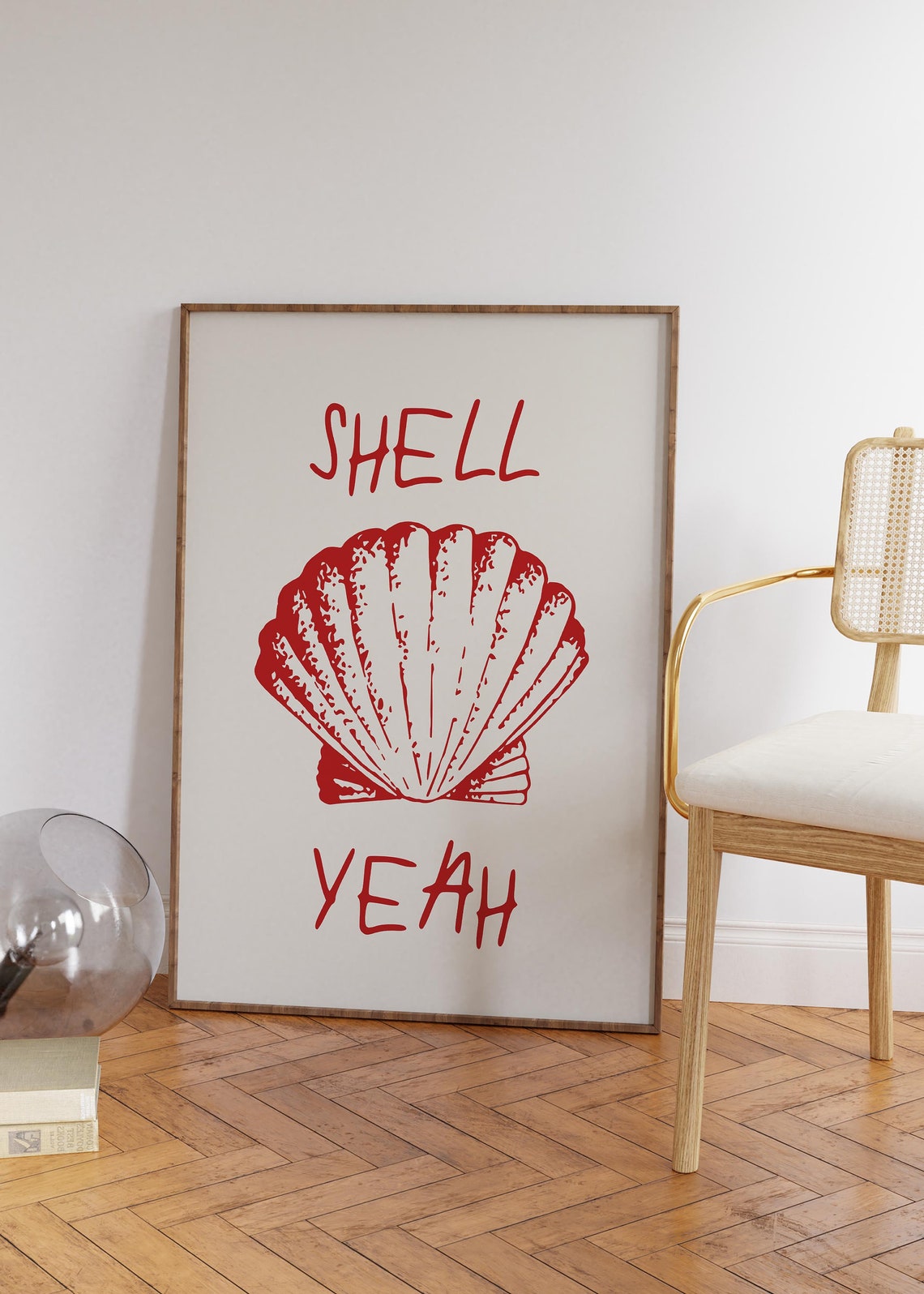 Shell Yeah Red Scallop Shell Beach Quote Kitchen Decor Poster - Image 2