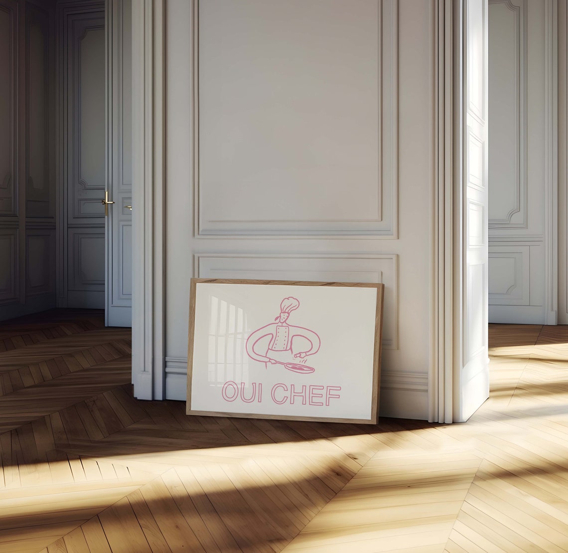 Oui Chef Pink Chef Cooking Line Art French Kitchen Quote Poster - Image 4
