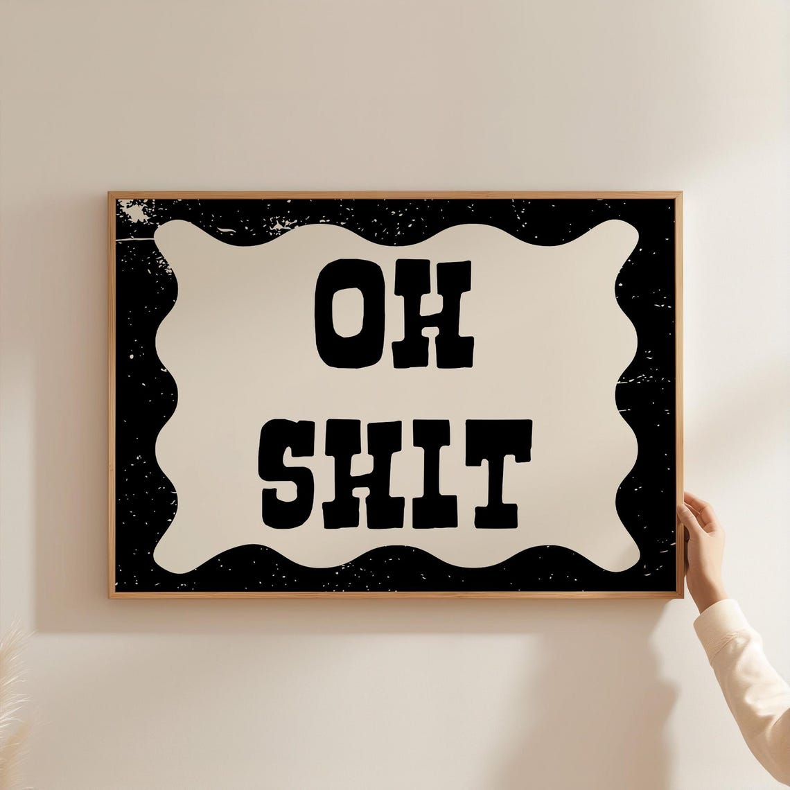 Cheeky Oh Shit Curse Word Black Wavy Border Retro Quote Print - Image 2