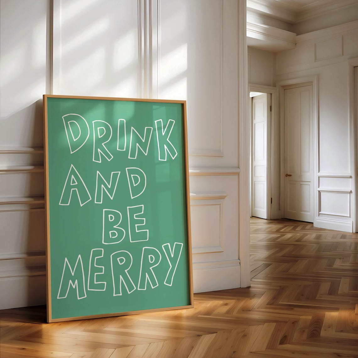 Drink And Be Merry Green Hand Lettered Typography Party Bar Poster - Image 5