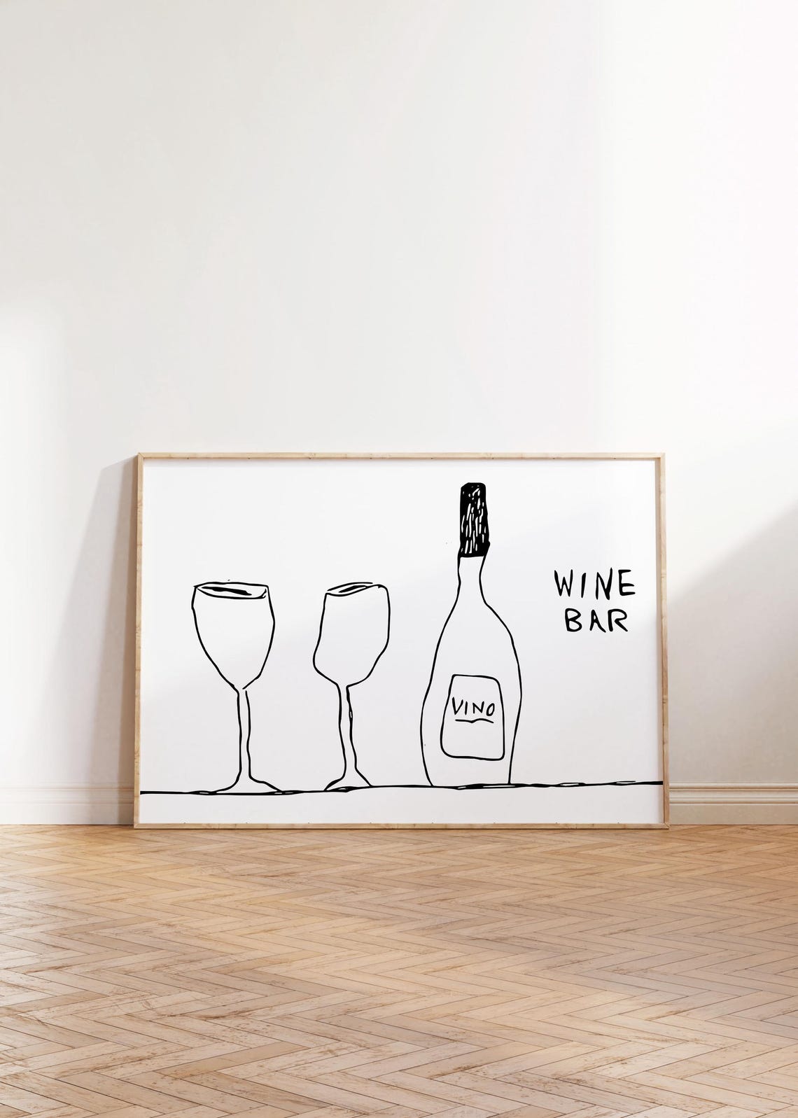 Wine Bar Vino Line Art Black And White Trendy Bar Cart Poster - Image 2