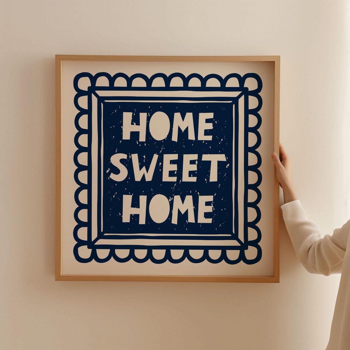 Cozy Home Sweet Home Navy Blue Folk Art Typography Quote Poster