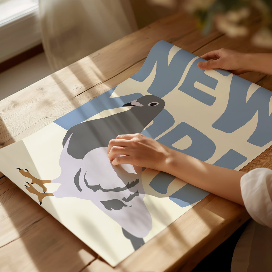 New York Pigeon Bold Blue Typography Quirky City Wall Poster - Image 3