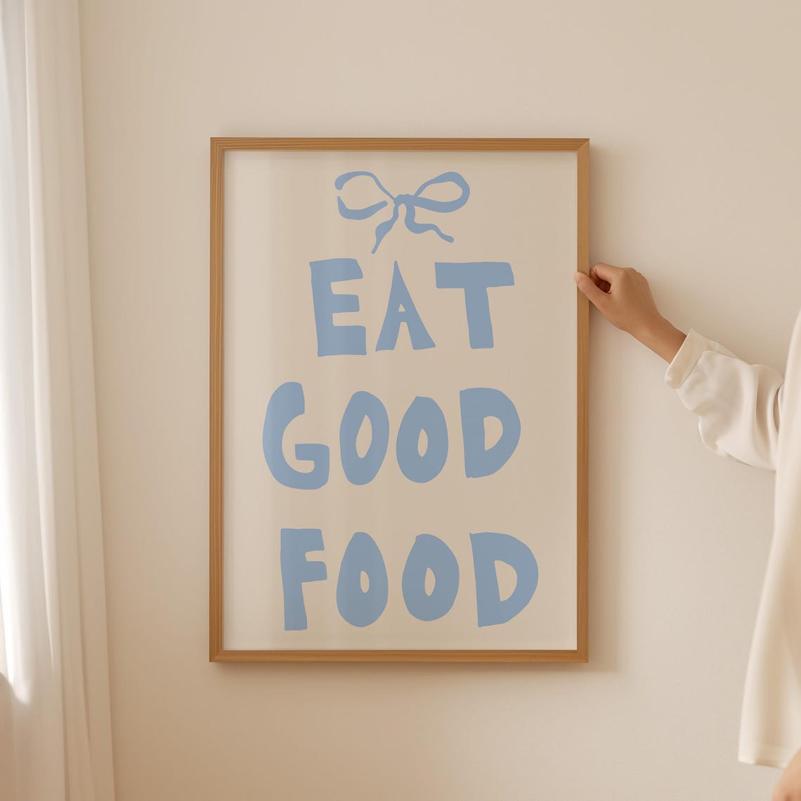 Eat Good Food Light Blue Rounded Letters With Bow Kitchen Quote Poster - Image 2